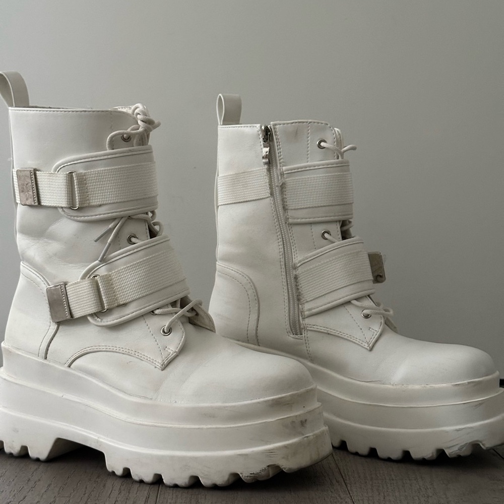 White Platform Combat Boots